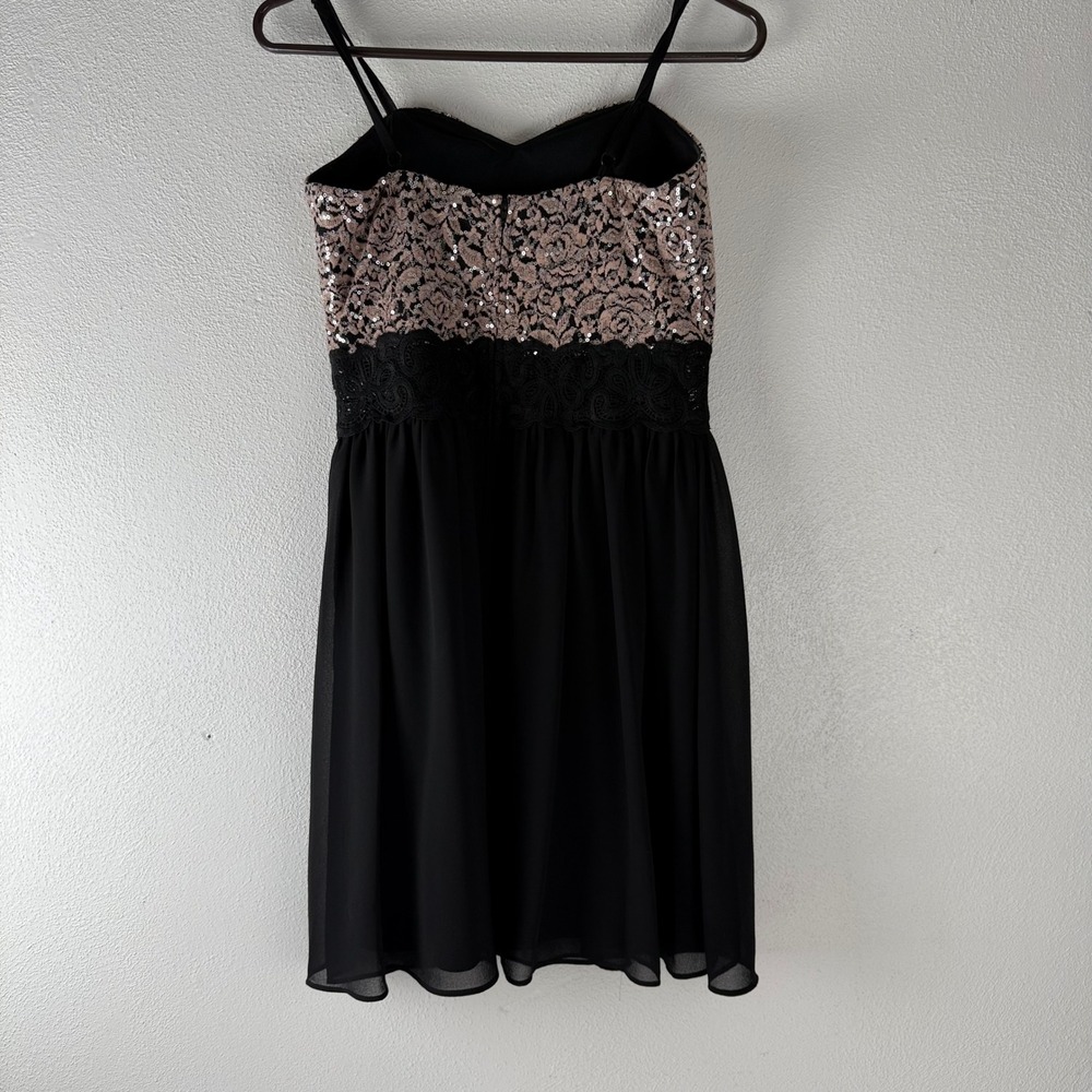 A. Byer Women Black Rose Gold Sequin Lace Chiffon Cocktail Party Dress Size 9 - Picture 4 of 10